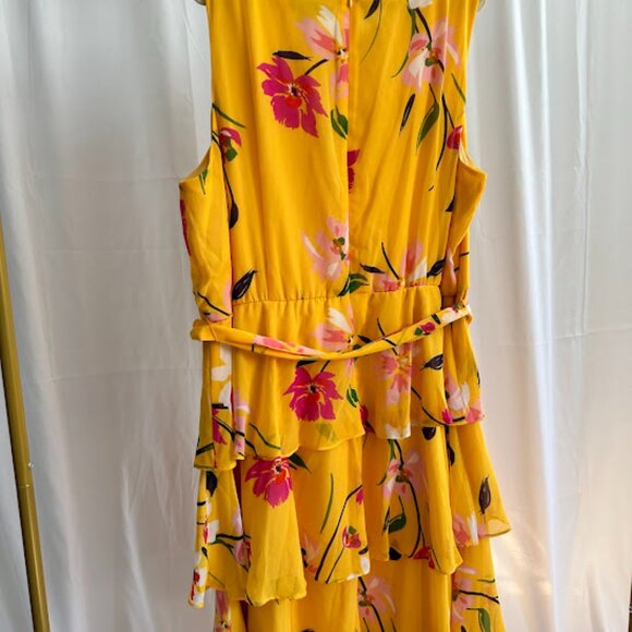 Jessica Howard Women's Plus 24W Yellow dress with pink flowers and layered skirt - Picture 3 of 10